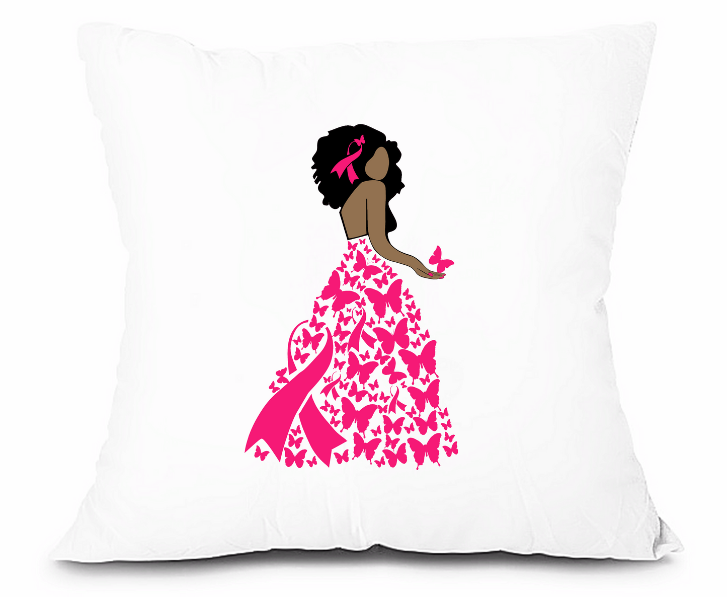 Butterfly Ribbon Breast Cancer Awareness Throw Pillow Cover