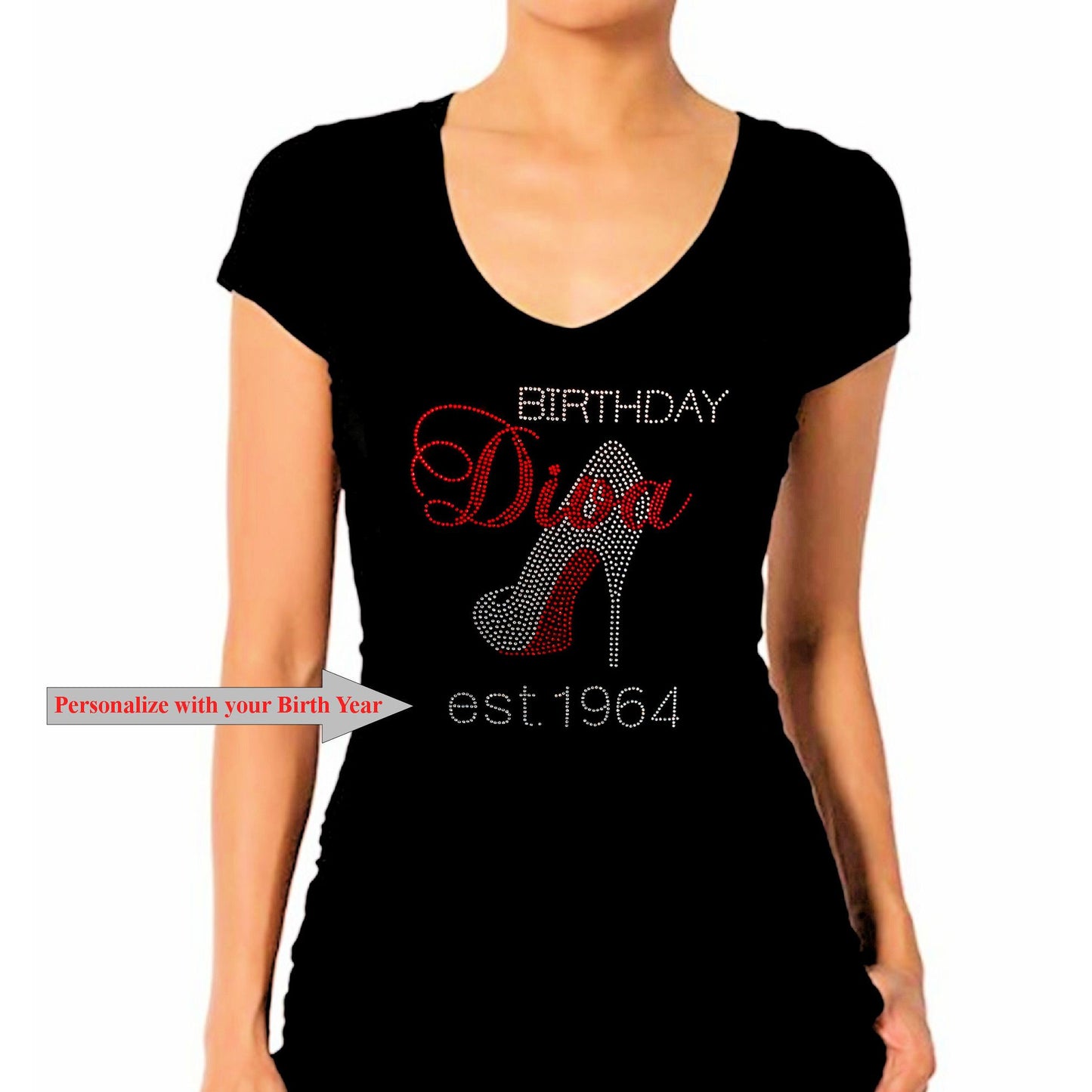 Birthday Diva Personalized Est. Date Rhinestone T-Shirt
