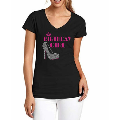 Glitter and Rhinestone Shoe Birthday Girl T Shirt
