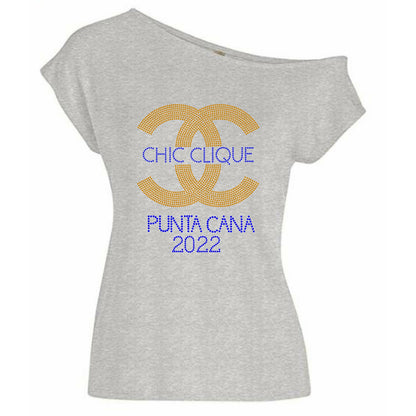 Chic Clique Rhinestone Personalized Off Shoulder Tee