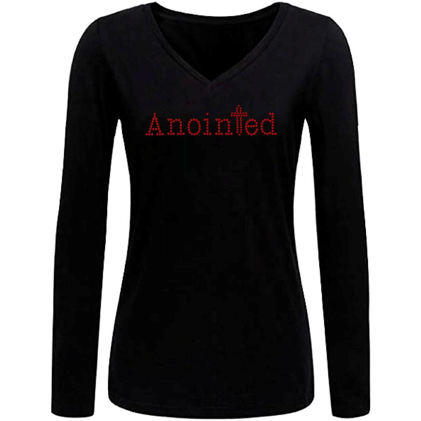 Anointed Rhinestone Self Expression Long Sleeve V-Neck T-Shirt