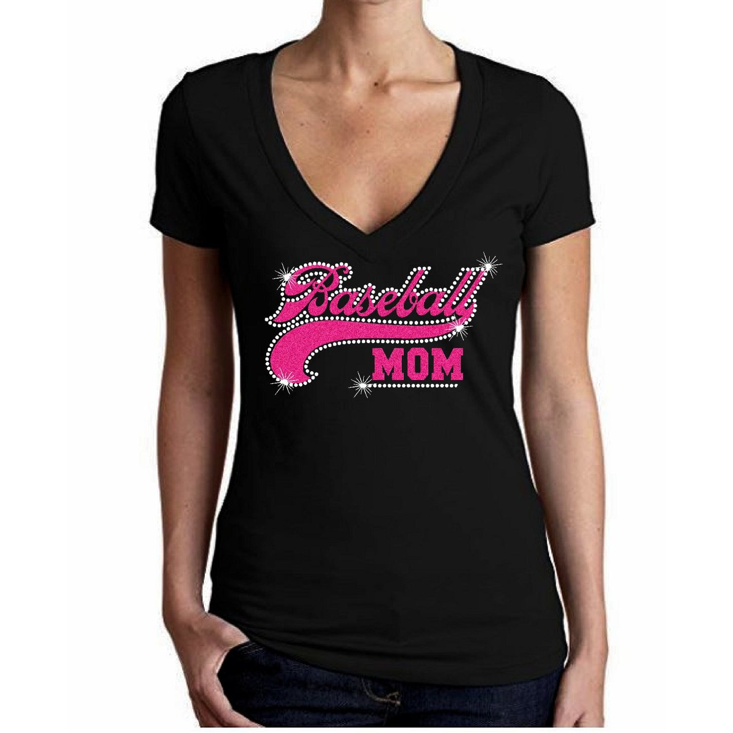 Baseball Mom Rhinestone Glitter T Shirt
