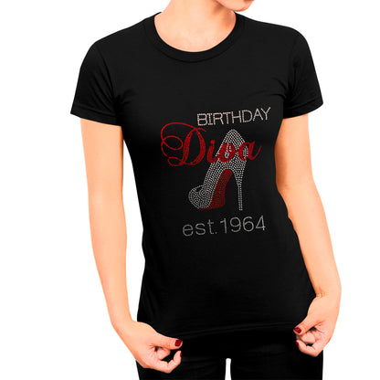 Birthday Diva Personalized Est. Date Rhinestone T-Shirt