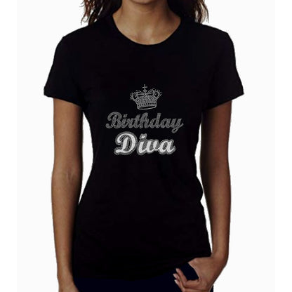 Birthday Diva Crown Rhinestone Glitter T Shirt