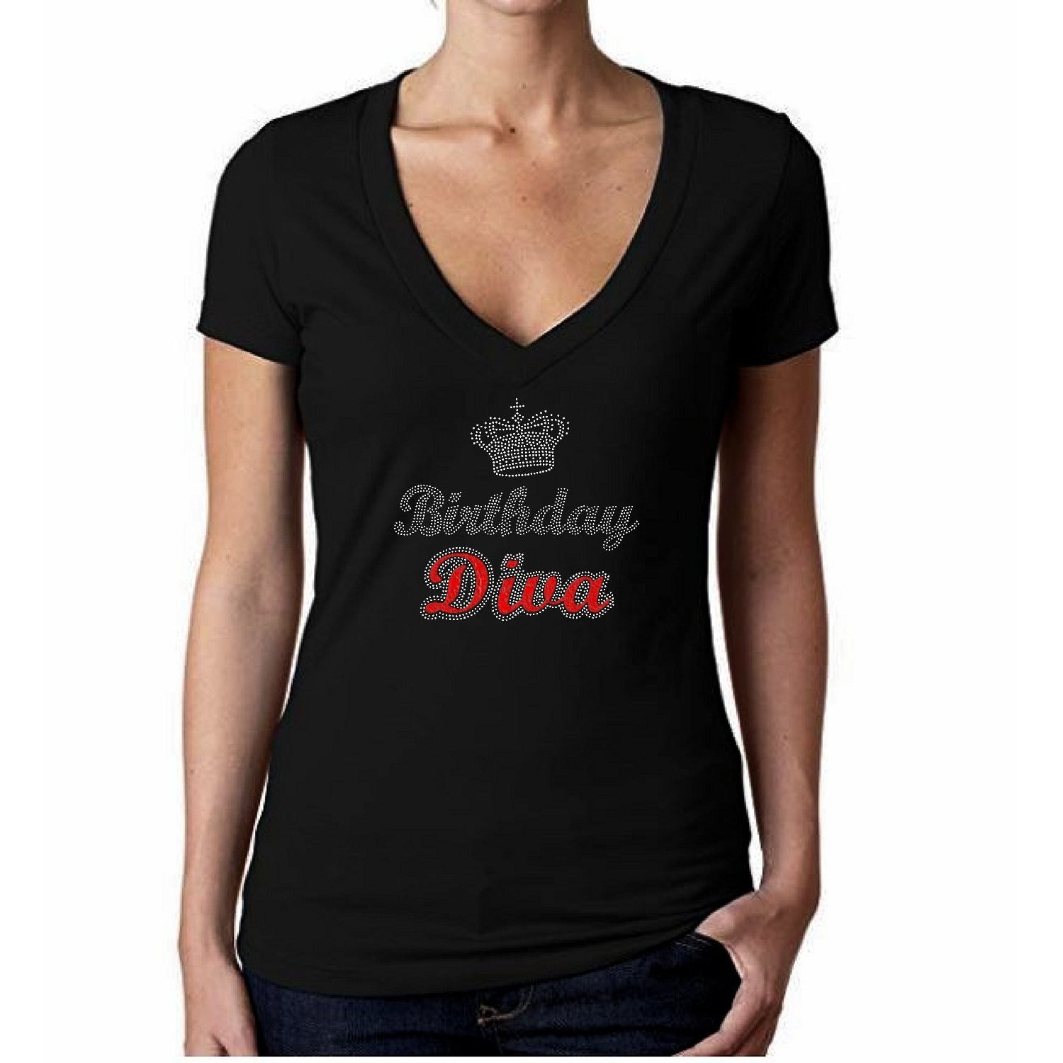 Birthday Diva Crown Rhinestone Glitter T Shirt