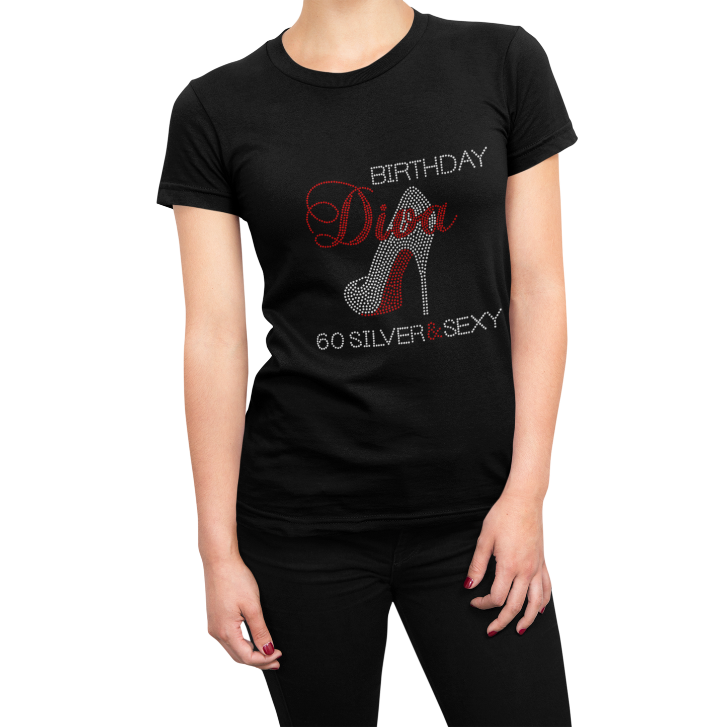 Silver and Sexy Birthday Diva Personalized Rhinestone T Shirt