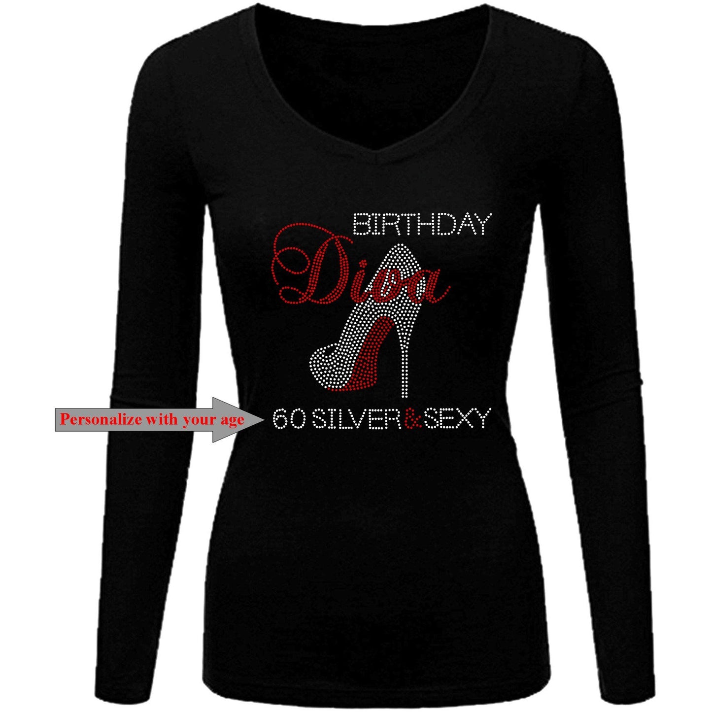 Silver and Sexy Birthday Diva Personalized Rhinestone T Shirt