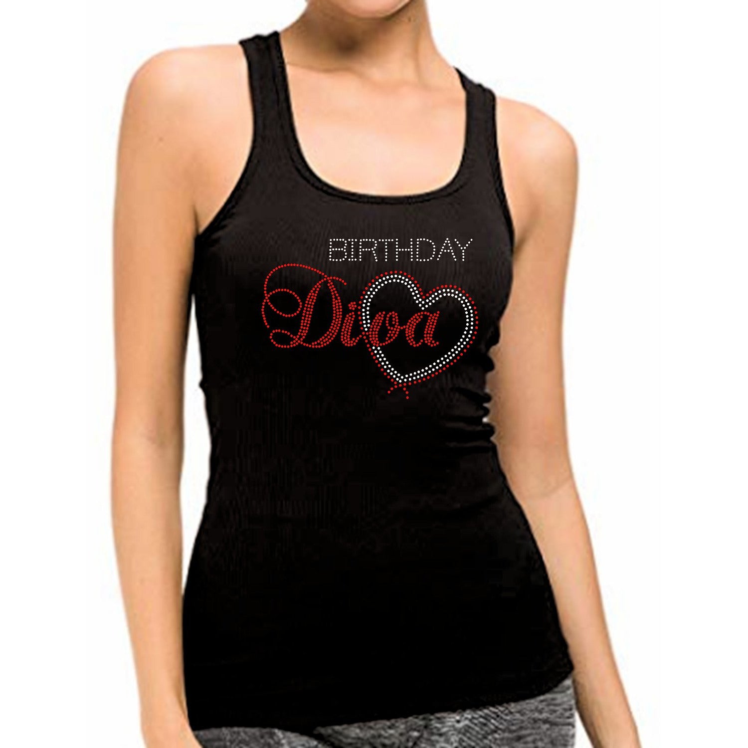 Birthday Diva With Heart Rhinestone Tank Top