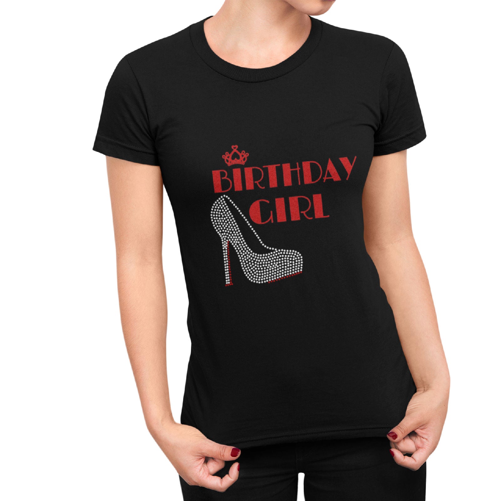 Glitter and Rhinestone Shoe Birthday Girl T Shirt