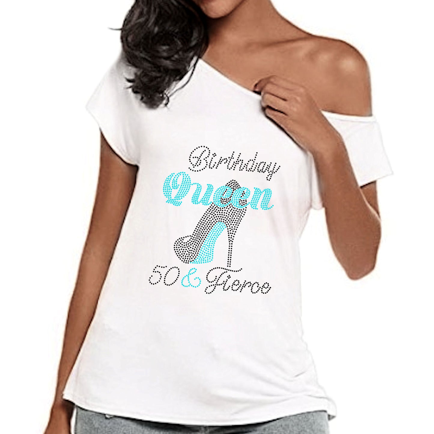 Fierce Birthday Queen Personalized Off Shoulder Tee