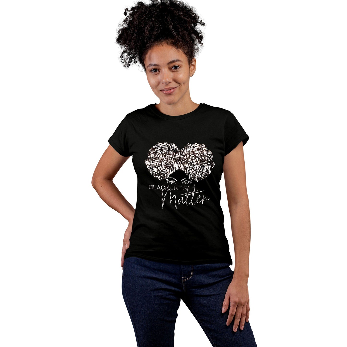 Rhinestone Afro Puff Black Lives Matter T-Shirt