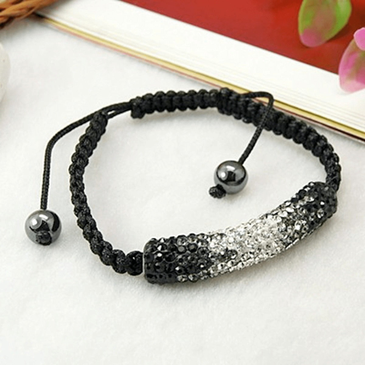 Black and Crystal Bar Shamballa Bracelet
