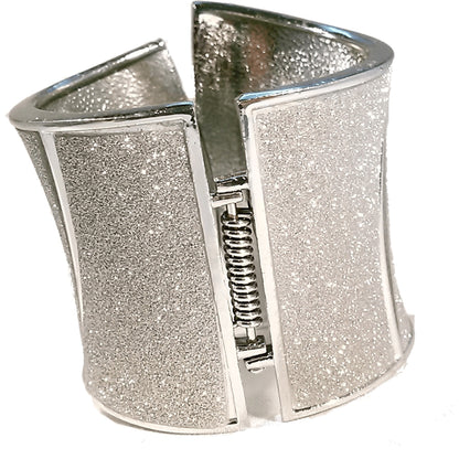 Silver Sparkling Stardust Corset Look Hinged Cuff Bracelet