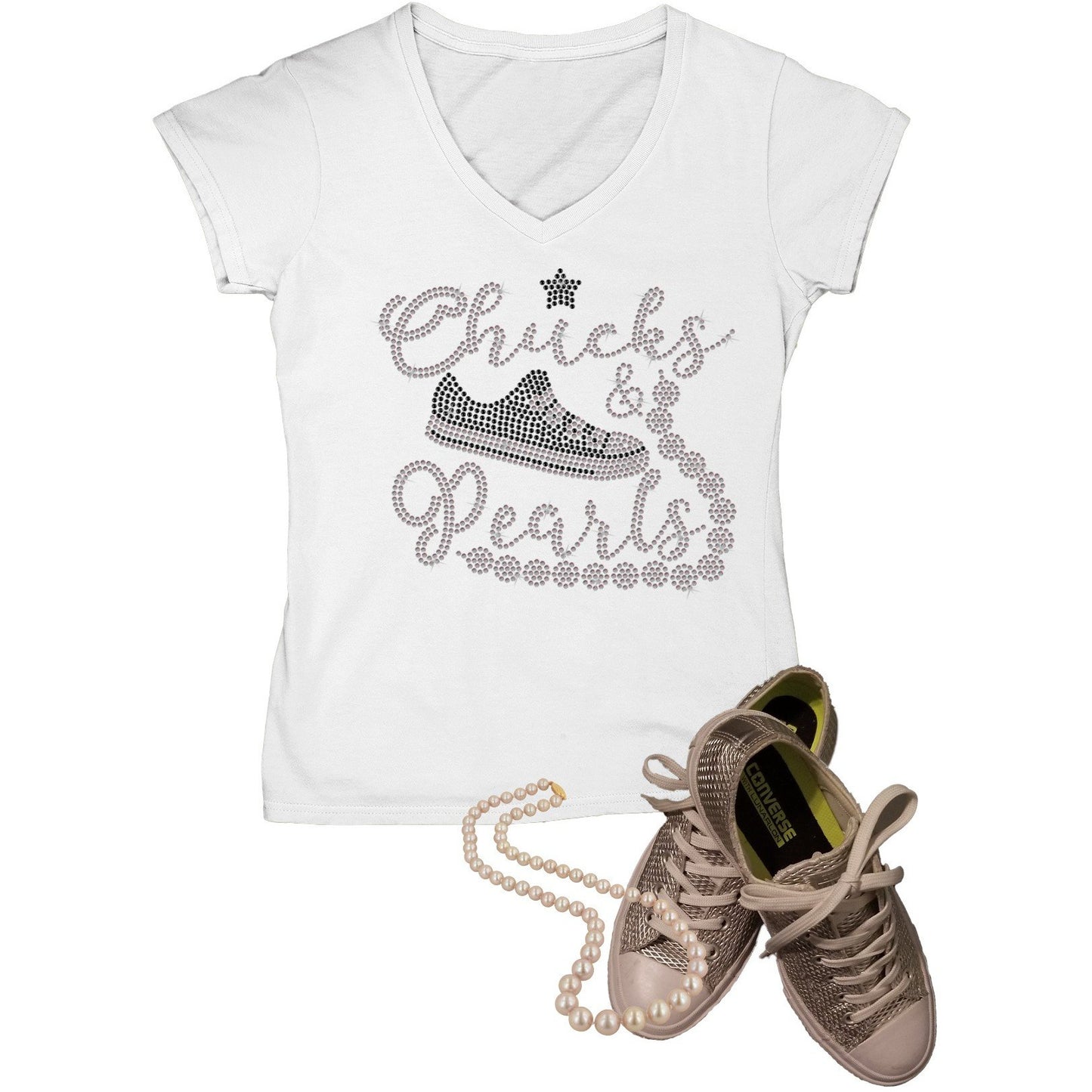 Chucks and Pearls Rhinestone Sneakers T-Shirt