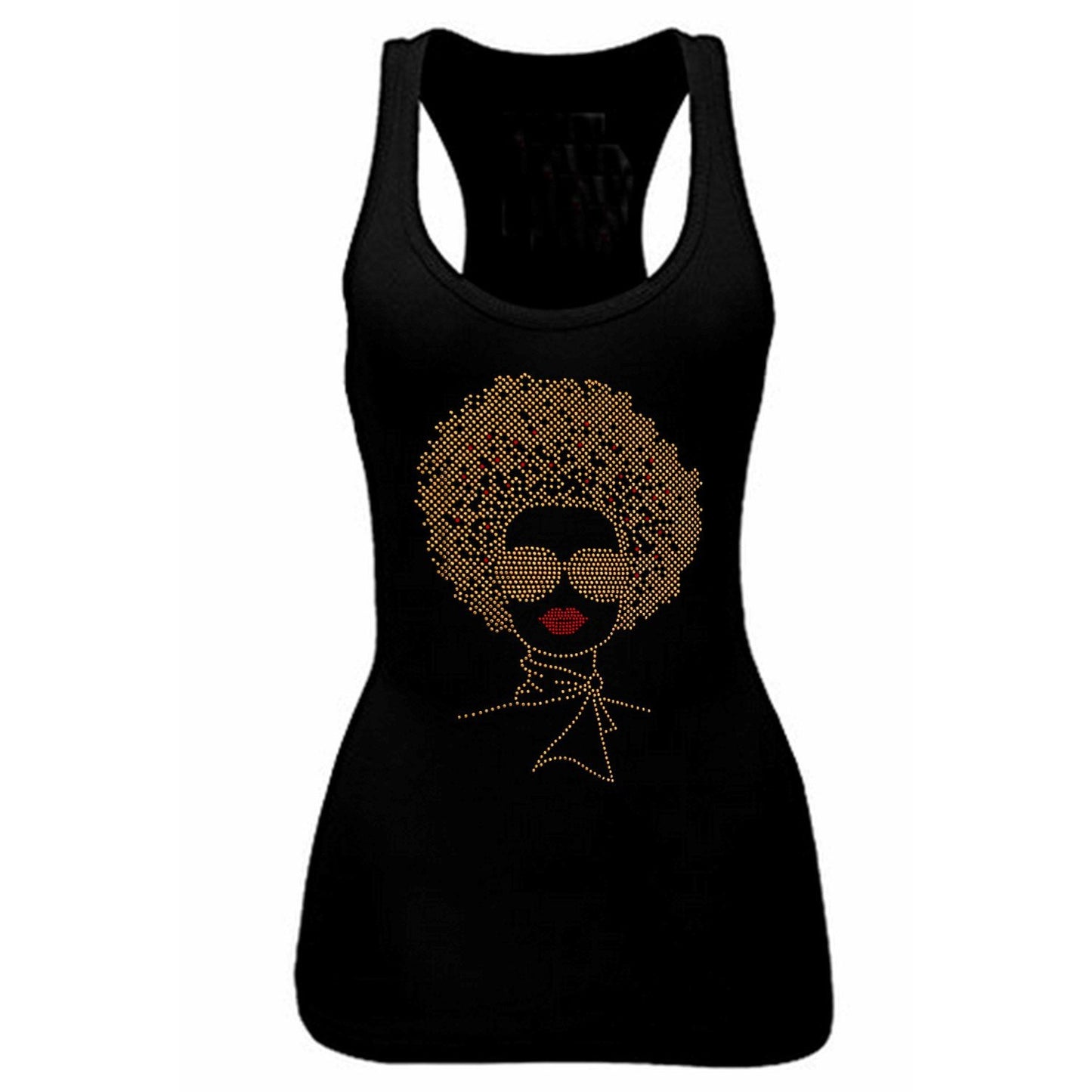 Coco Rhinestone Afro Hair Style Jr Fit Racerback Tank-CO