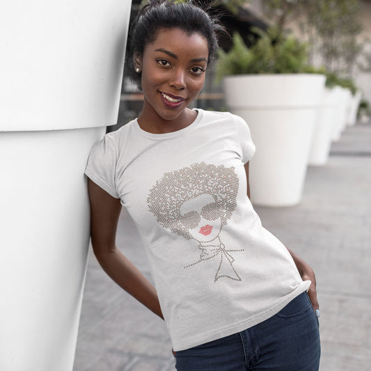 Coco Rhinestone Afro Hair Style T Shirt