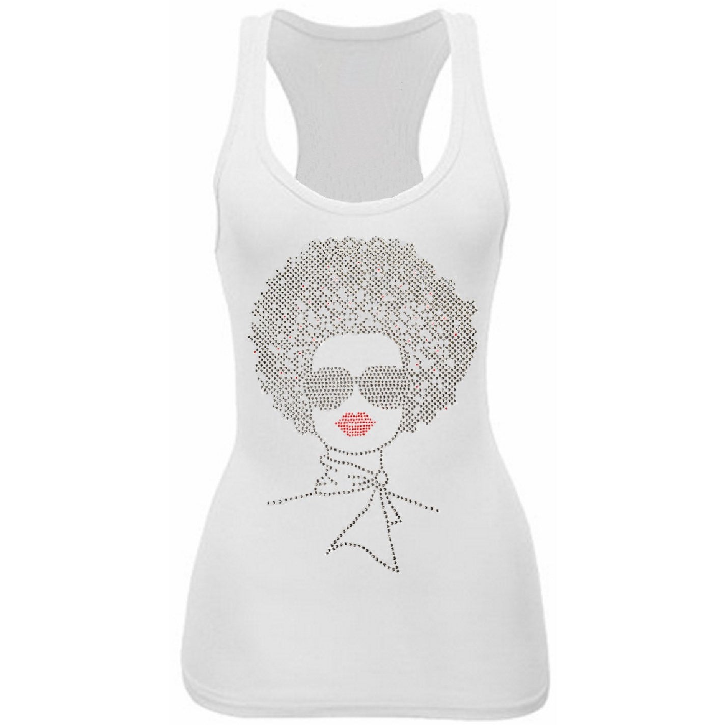 Coco Rhinestone Afro Hair Style Jr Fit Racerback Tank Top