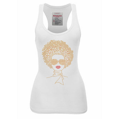 Coco Rhinestone Afro Hair Style Jr Fit Racerback Tank Top