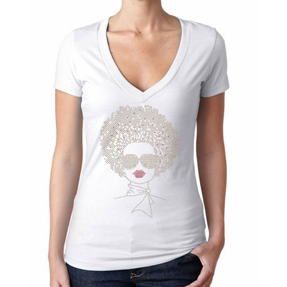 Coco Rhinestone Afro Hair Style T Shirt