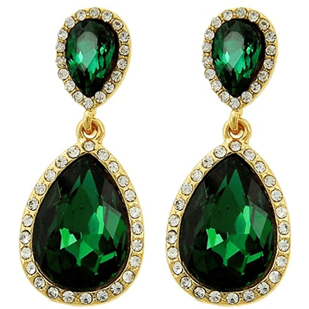 Celebrity Inspired Emerald Rhinestone Teardrop  Dangle Earrings