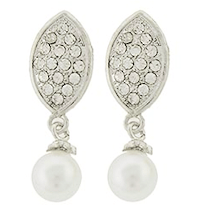 Pearl and Crystal Rhinestone Oval Dangle Earrings