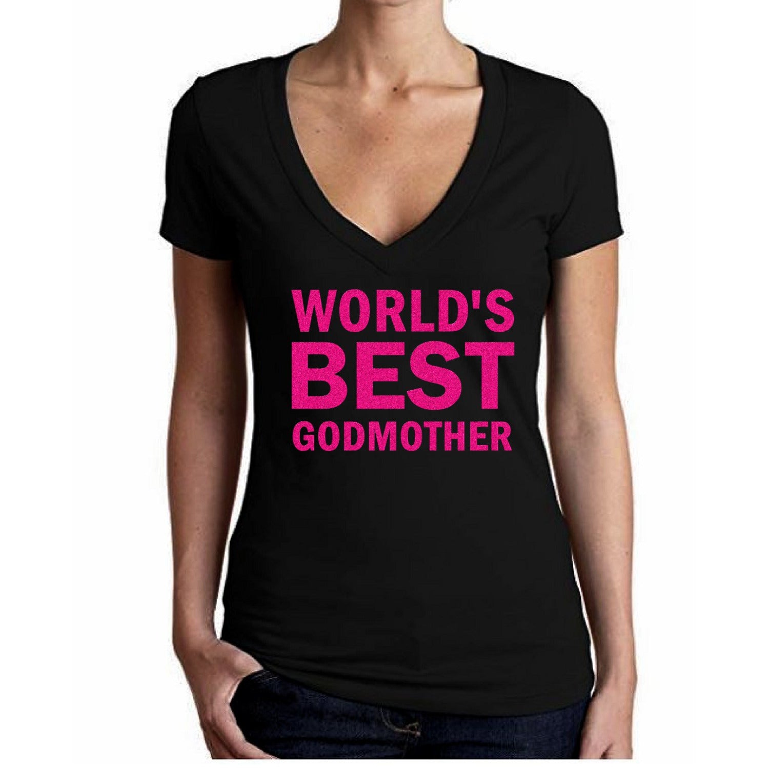 World's Best Godmother Glitter T Shirt