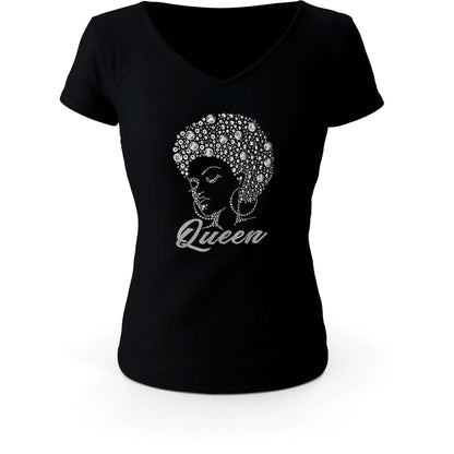 Queen Rhinestone Glitter Afro Girl T-Shirt