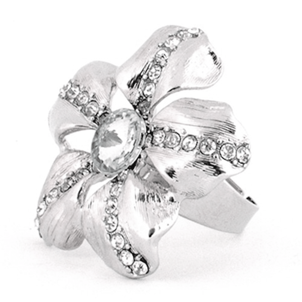 Silver Crystal Rhinestone Rose Ring