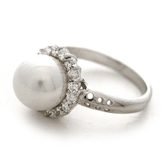 Sterling Silver Cubic Zirconia Pearl Ring