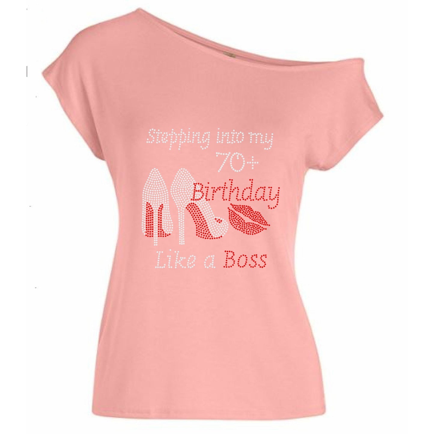 Stepping Into My Birthday Like A Boss Personalized Rhinestone Off Shoulder Tee