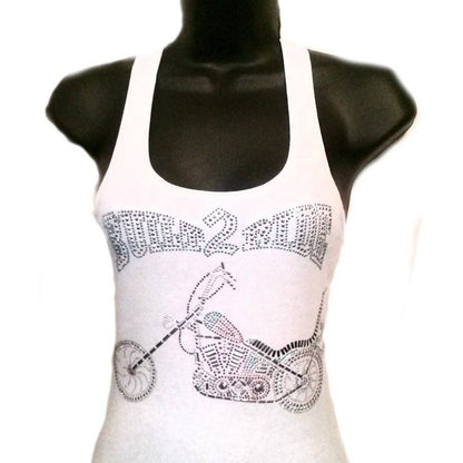 Built To Ride Women Biker Rhinestone T Shirt Tank Top