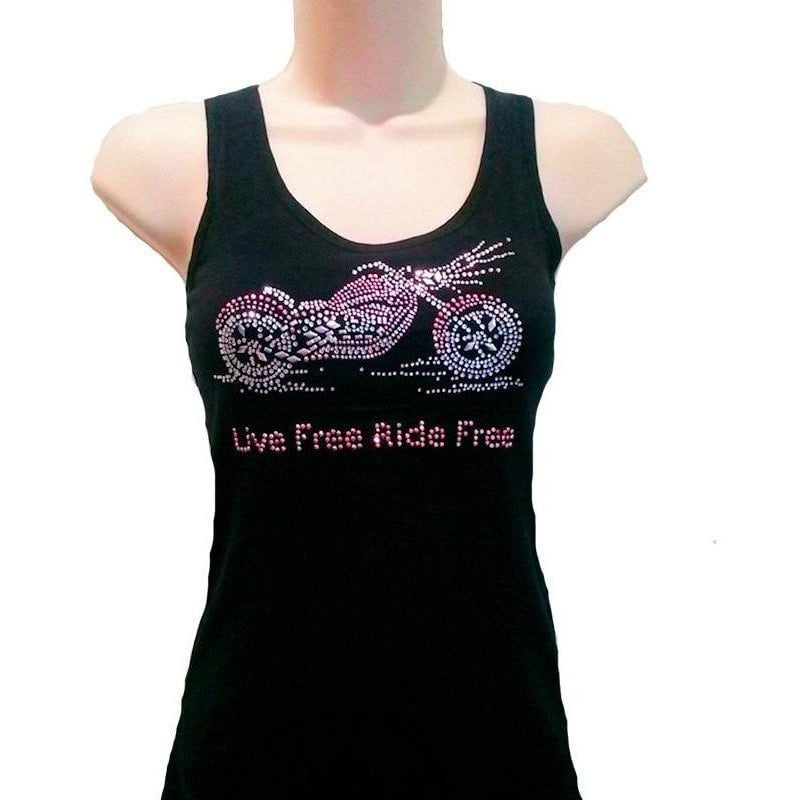 Live Free Ride Hard Rhinestone Motorcycle Tank Top