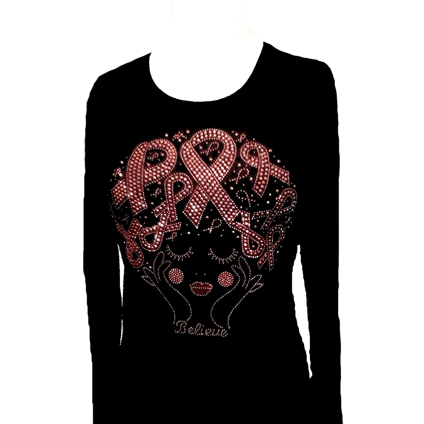 Pink Rhinestone Hair Ribbons Breast Cancer T Shirt