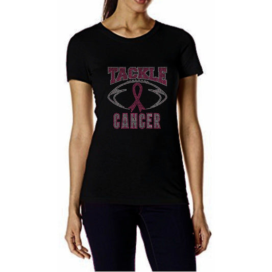 Tackle Cancer Rhinestone Football T Shirt
