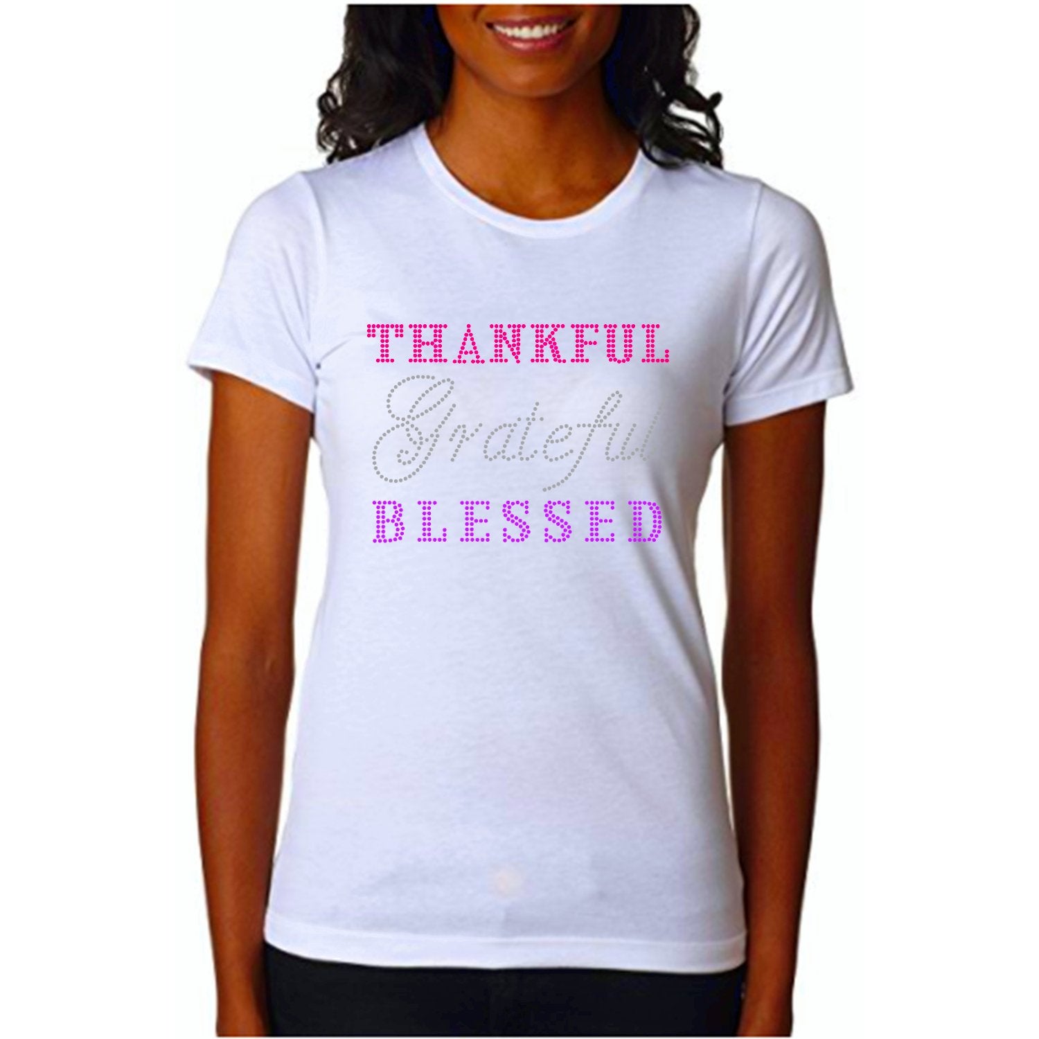 Thankful Grateful Blessed Rhinestone T Shirt