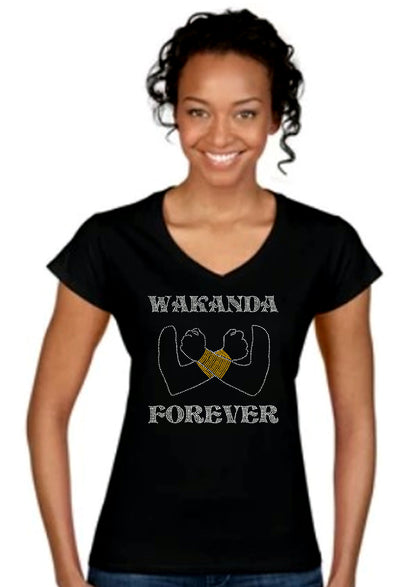 Wakanda Forever Womens Warrior Rhinestone Tee