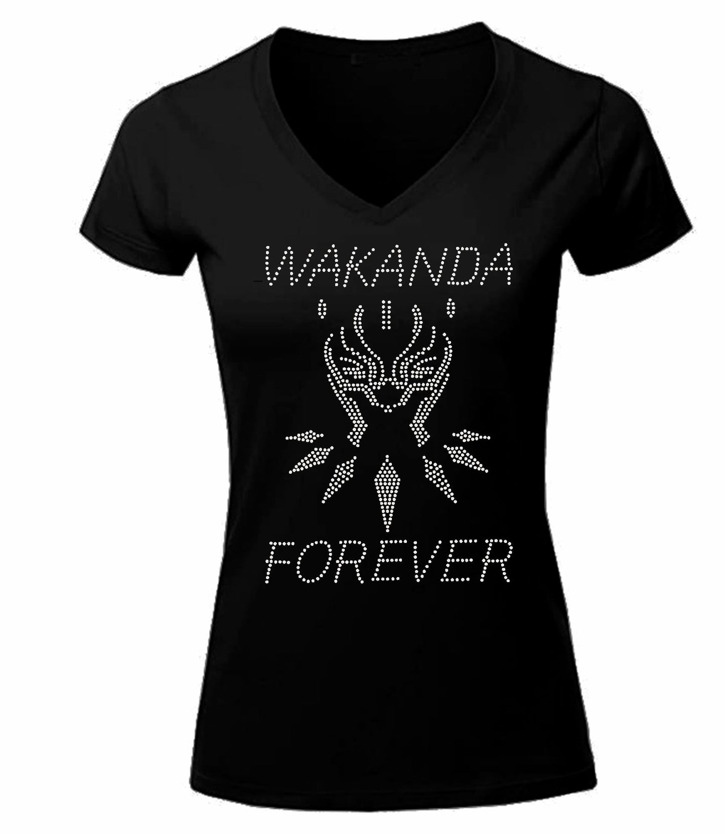 Wakanda Forever Rhinestone Mask Womens T Shirt
