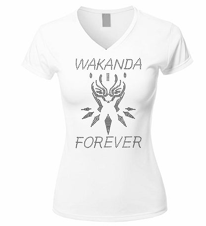 Wakanda Forever Rhinestone Mask Womens T Shirt