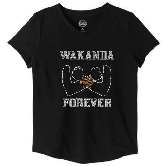 Wakanda Forever Girls Warrior Rhinestone Tee