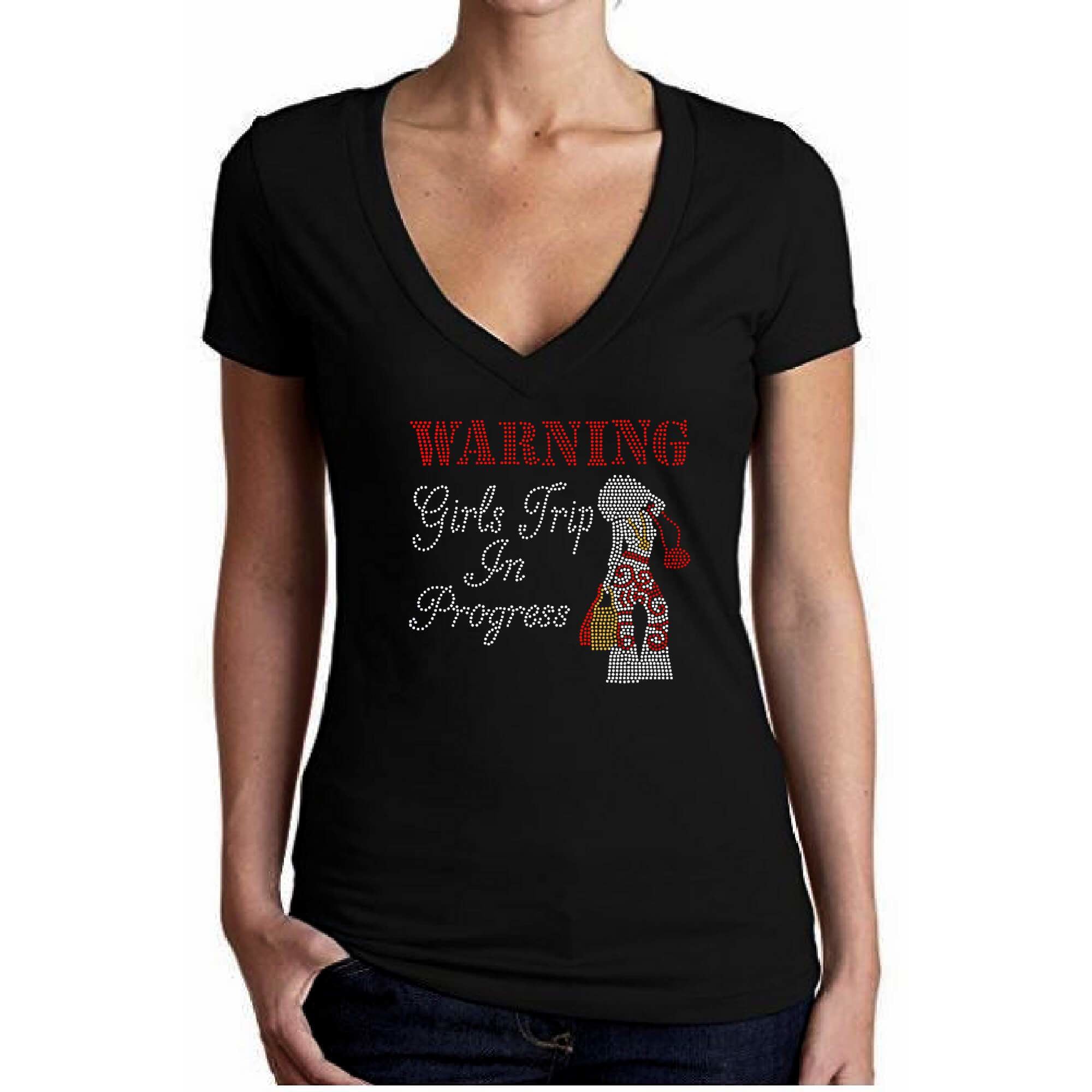 Warning Girls Trip In Progress Afro Girl Rhinestone Tee