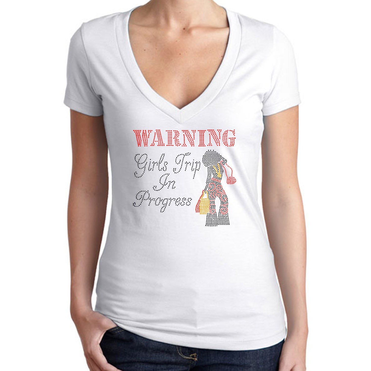 Warning Girls Trip In Progress Afro Girl Rhinestone Tee