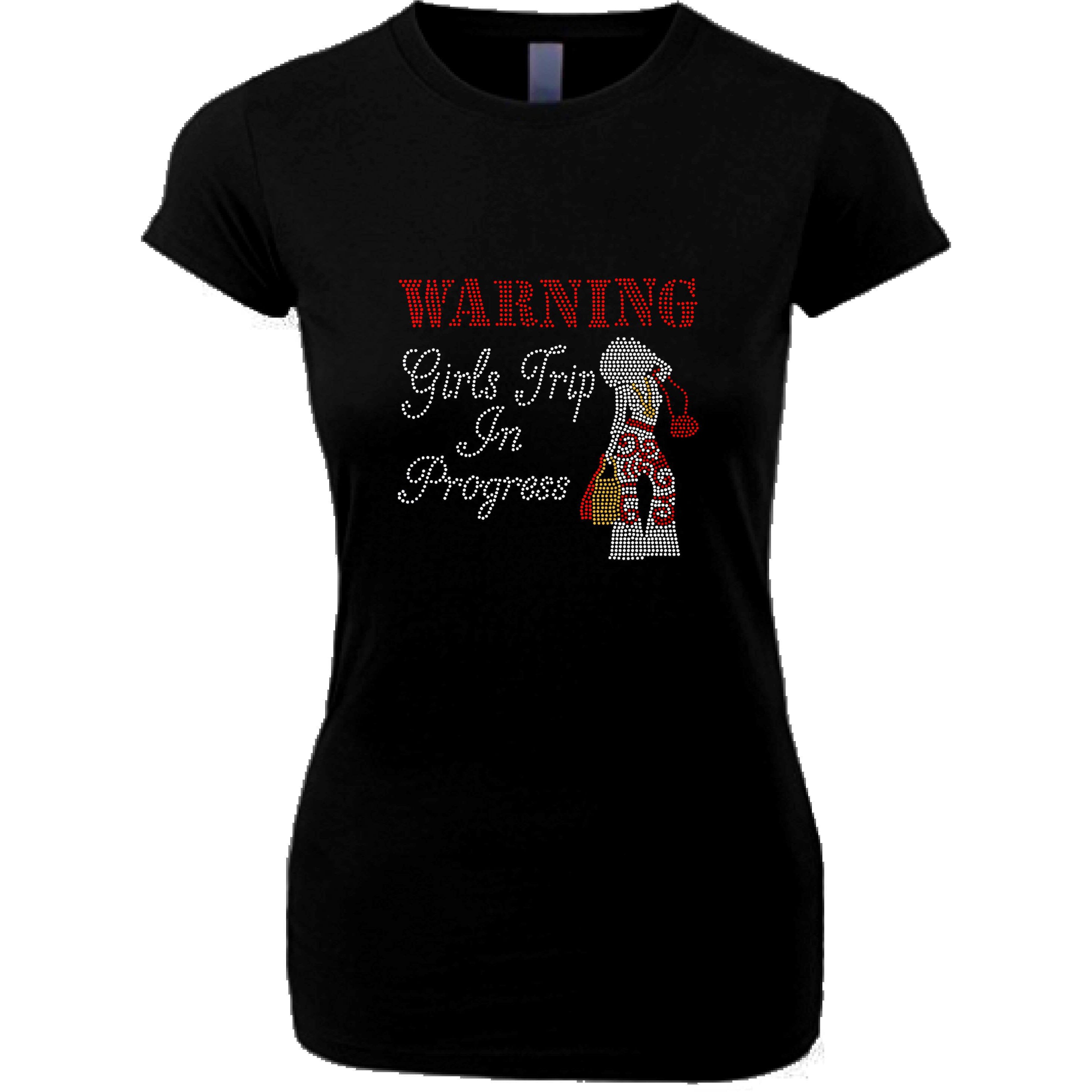 Warning Girls Trip In Progress Afro Girl Rhinestone Tee